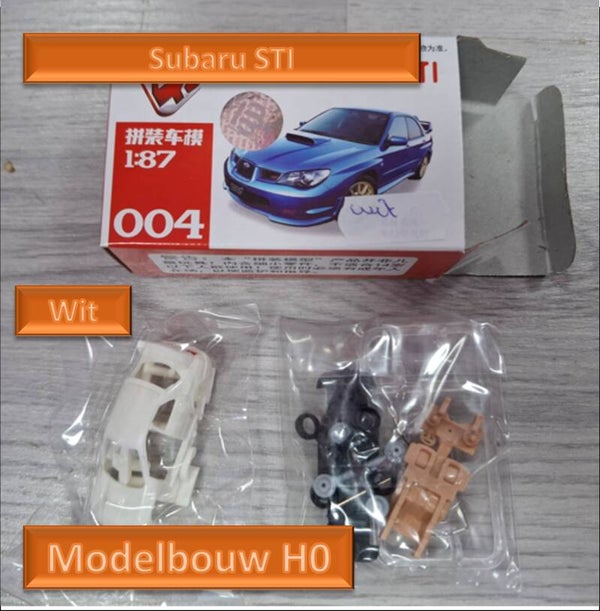 Auto bouwpakketje Subaru STI 004 kleur wit Modelbouw H0