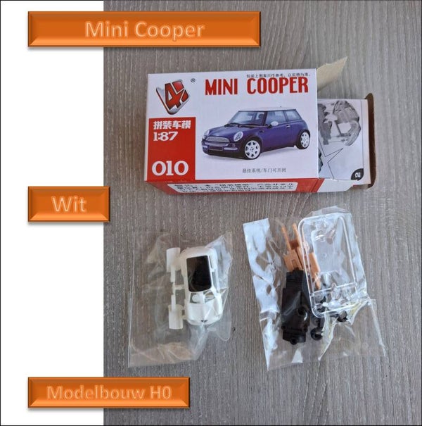 Auto bouwpakketje Mini Cooper 010 kleur wit Modelbouw H0