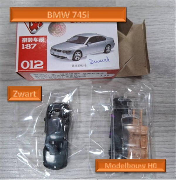 Auto bouwpakketje BMW 745i 012 kleur zwart Modelbouw H0