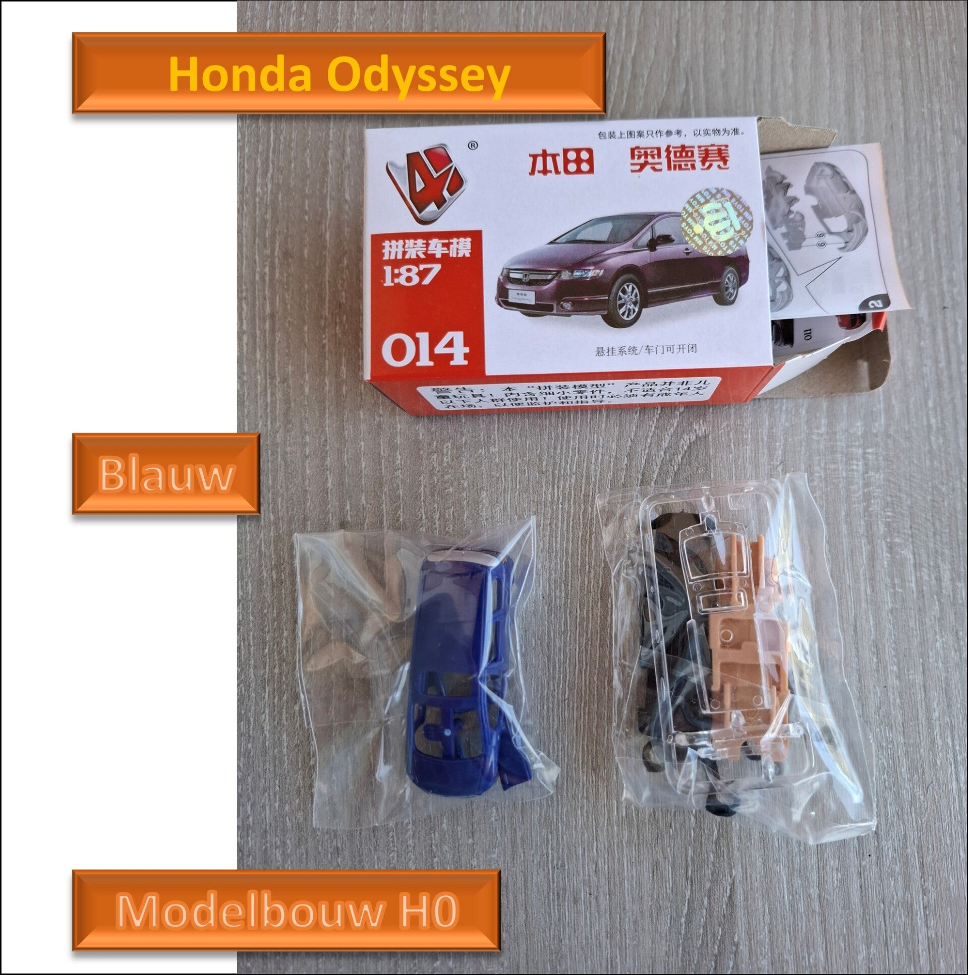 Auto bouwpakketje Honda Odessy 014 kleur blauw Modelbouw H0
