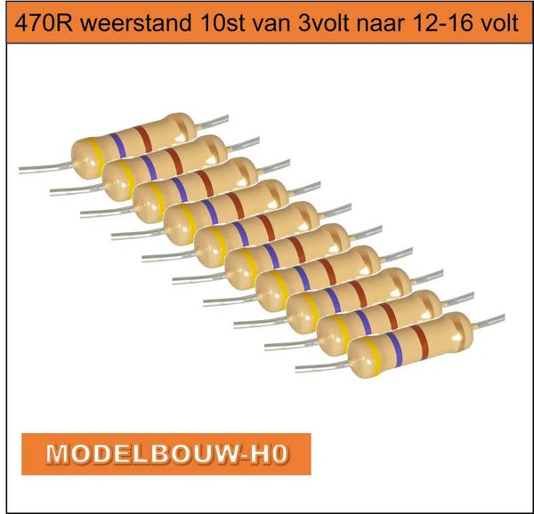 Weerstand voor lantaarns 3volt - 12 volt  470 ohm per 10 stuks