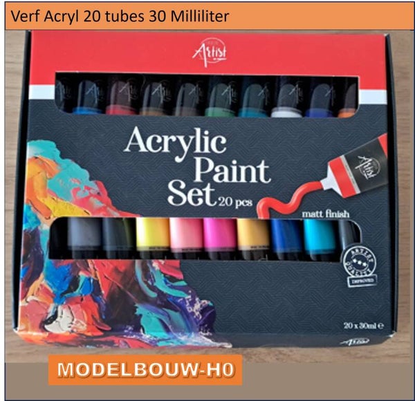 Acrylverf 20 kleuren elk 30ml tubes Modelbouw