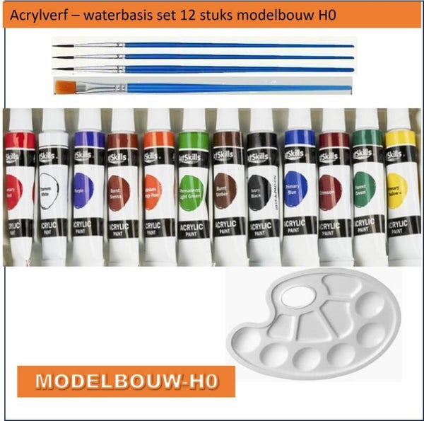 Acrylverf 10 kleuren elk 12ml tubes Modelbouw