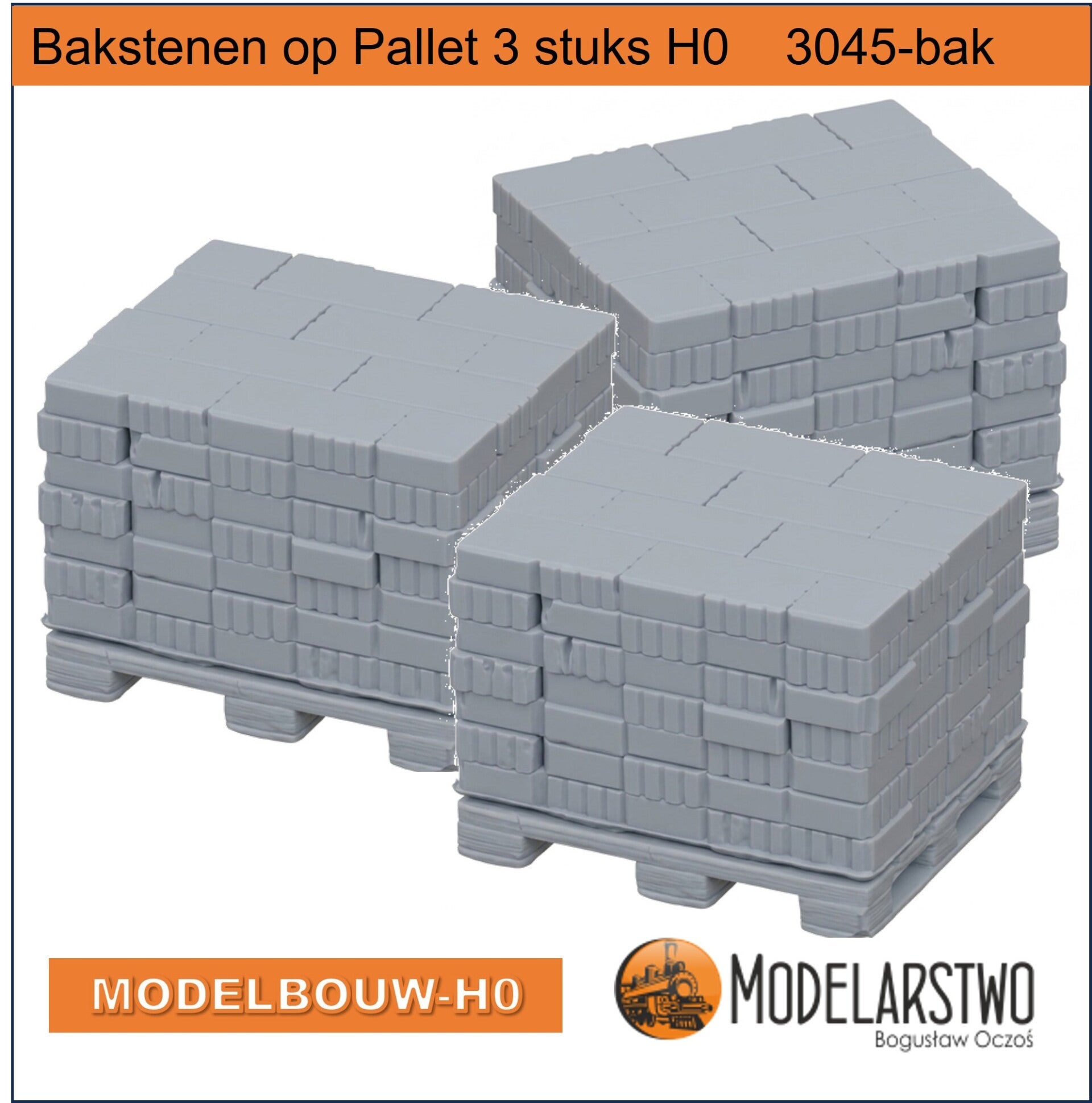 Bakstenen op Pallet 3 stuks – Schaal H0 3045-bak