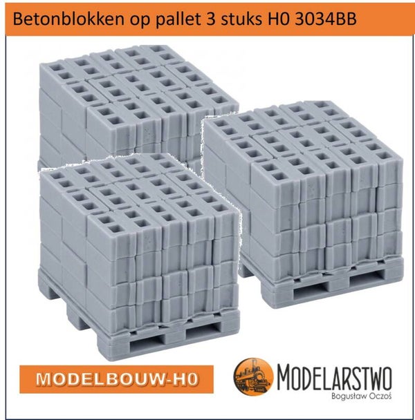 Betonblokken op Pallet 3 stuks – Schaal H0  3045BB