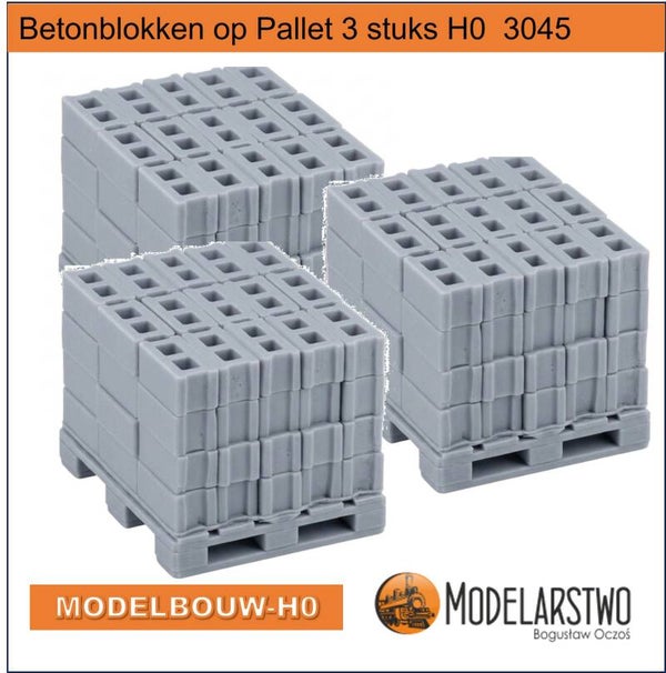 Betonblokken op Pallet 3 stuks – Schaal H0  3045