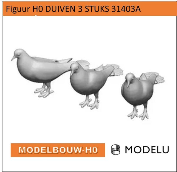 Duiven 3 stuks - 3D geprint (31403A) | H0 figuren (1:87)