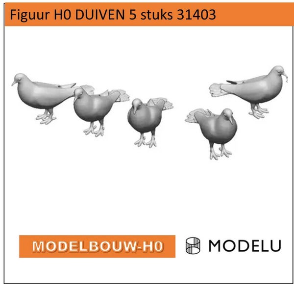 Duiven 5 stuks - 3D geprint (31403A) | H0 figuren (1:87)