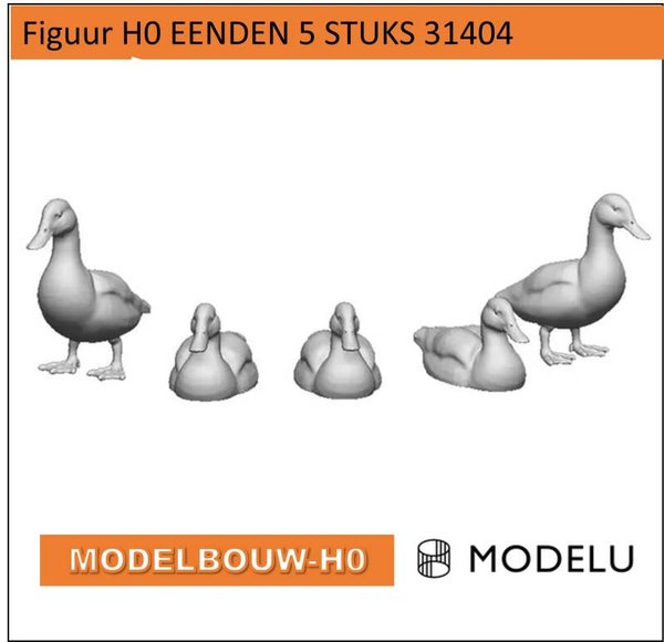 Eenden 5 stuks 3D geprint (31404-5) | H0 figuren (1:87)