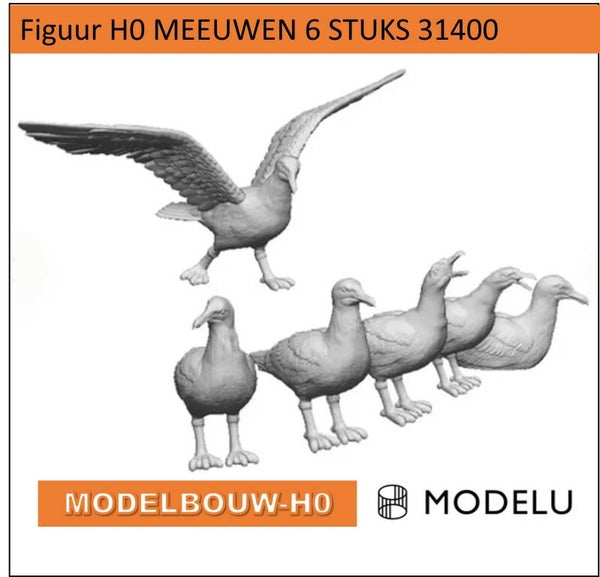 Meeuwen 6 stuks 3D geprint (31400A) | H0 figuren (1:87)