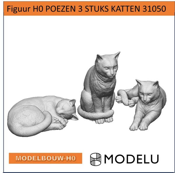 Katten 3D geprint  | H0 figuren (1:87) Figuur H0 POEZEN 3 STUKS KATTEN 31050