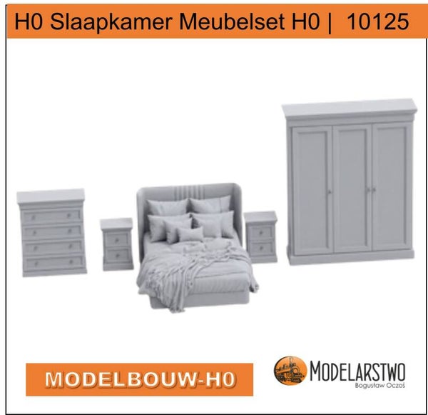 H0 Slaapkamer Meubelset Onbeschilderd – H0 no 10125