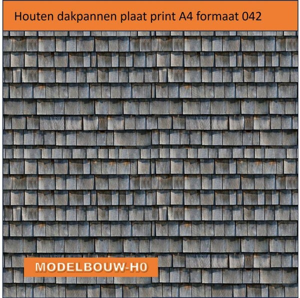 Houten dakpannen plaat print A4 formaat 042 met lijmlaag