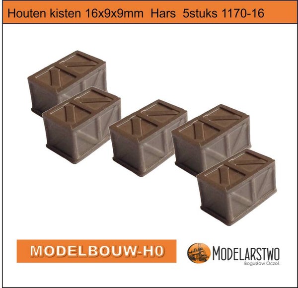 Houten kisten 16x9x9mm  Hars  5stuks 1170-16