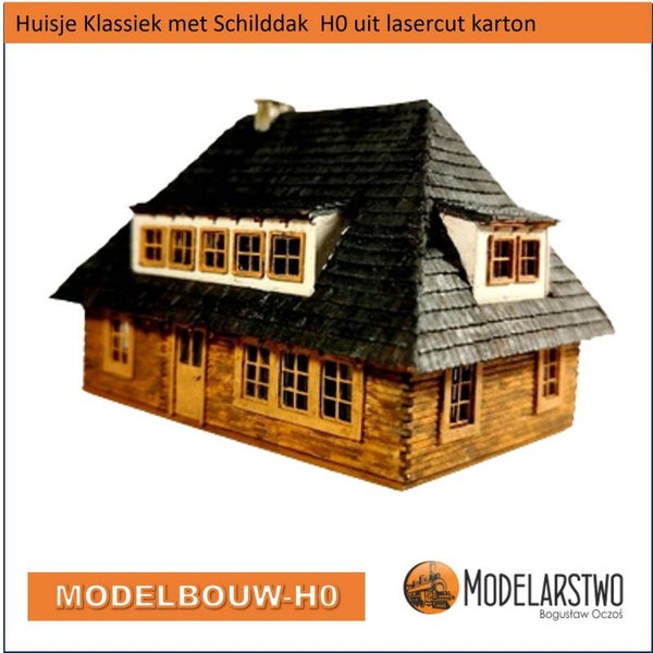 Huis Klassiek met schilddak H0 lasercut karton