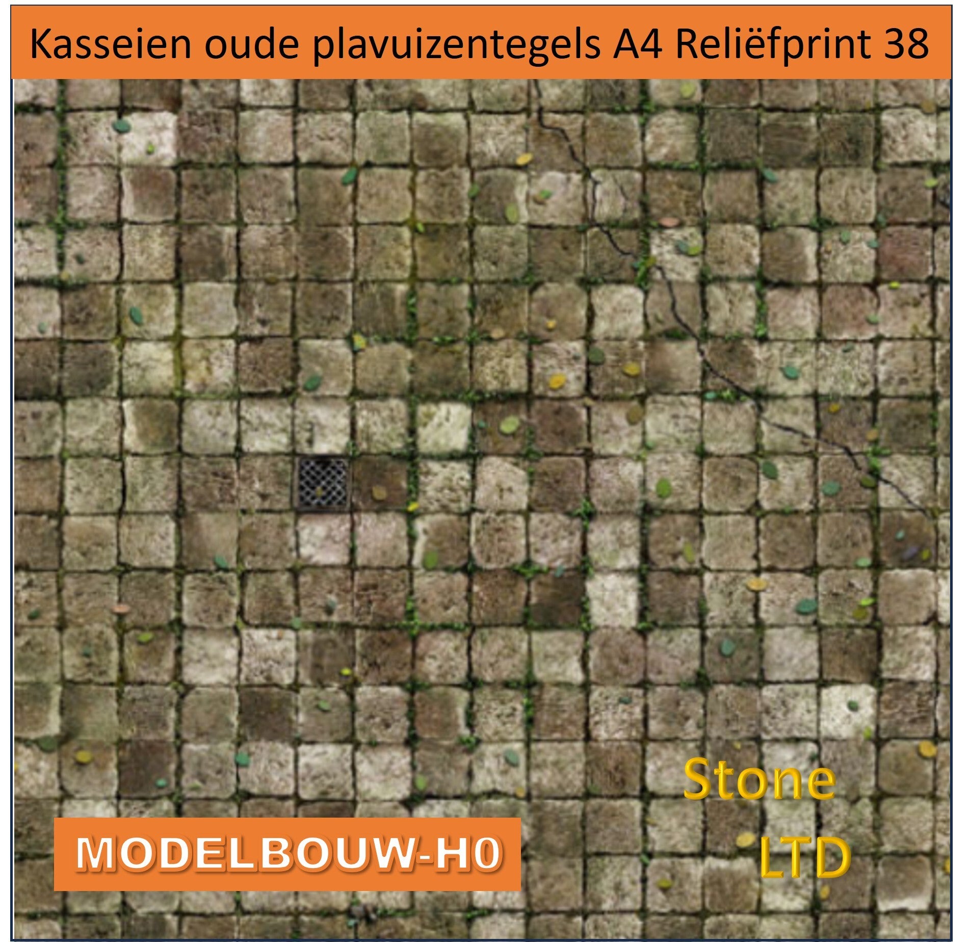 Kasseien oude plavuizen tegels A4 Reliëf print Modelbouw H0 038