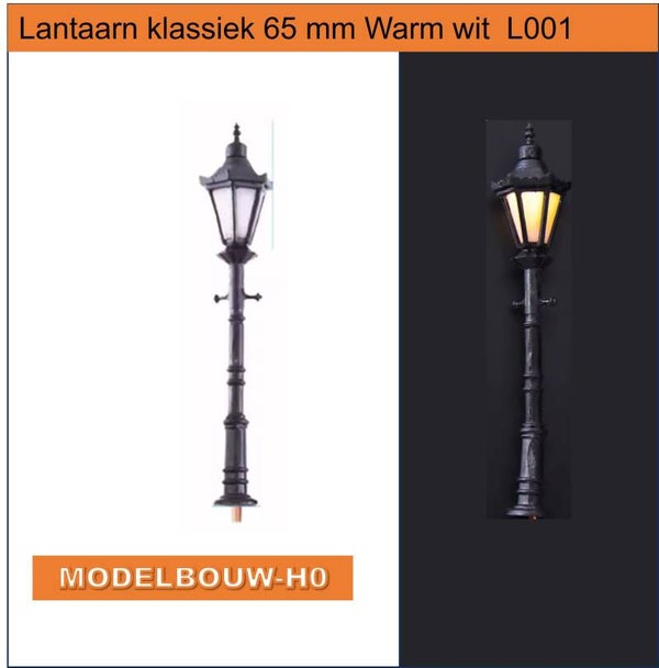 Klassieke Metalen LED Lantaarn Zwart Warmwit Licht 65mm Hoog L001