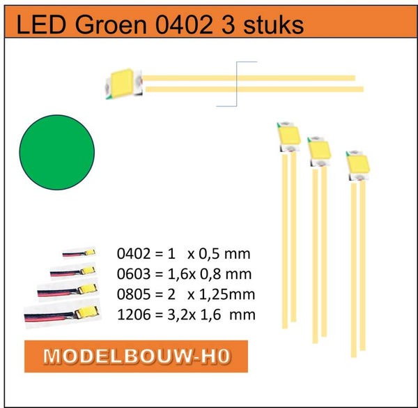 LED Groen 0402 3 stuks SMD 3 volt