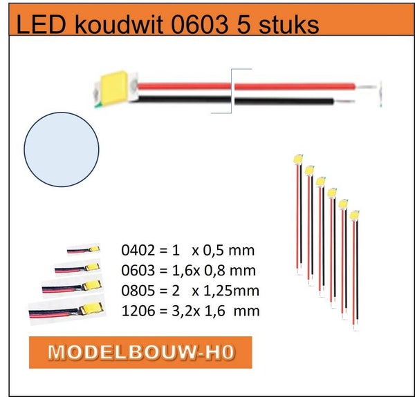 LED koudwit 0603 3 volt SMD 5 stuks