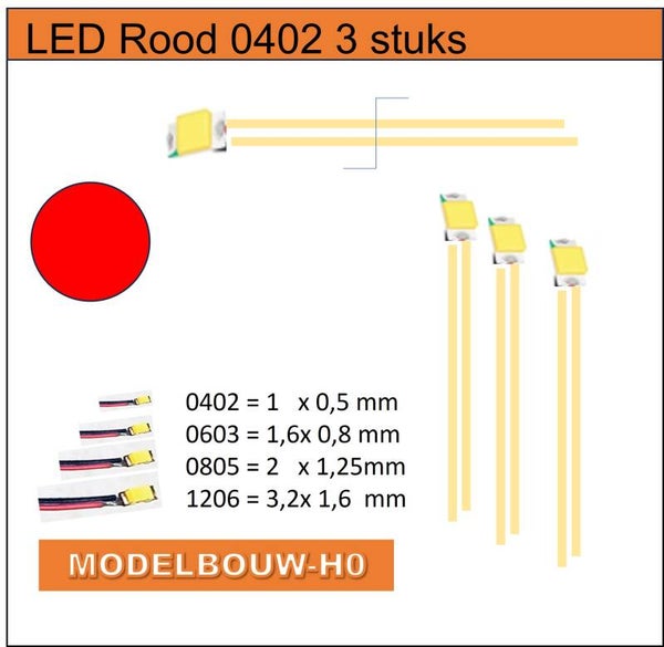 LED Rood  0402 3 stuks SMD 3 volt