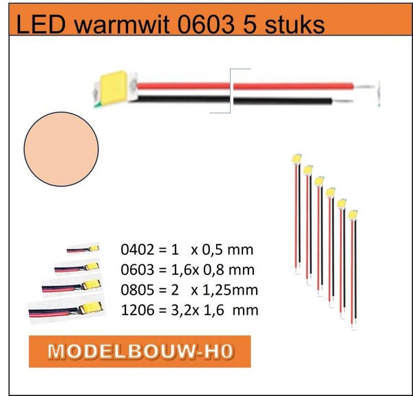 LED warmwit 0603 3 volt SMD 5 stuks