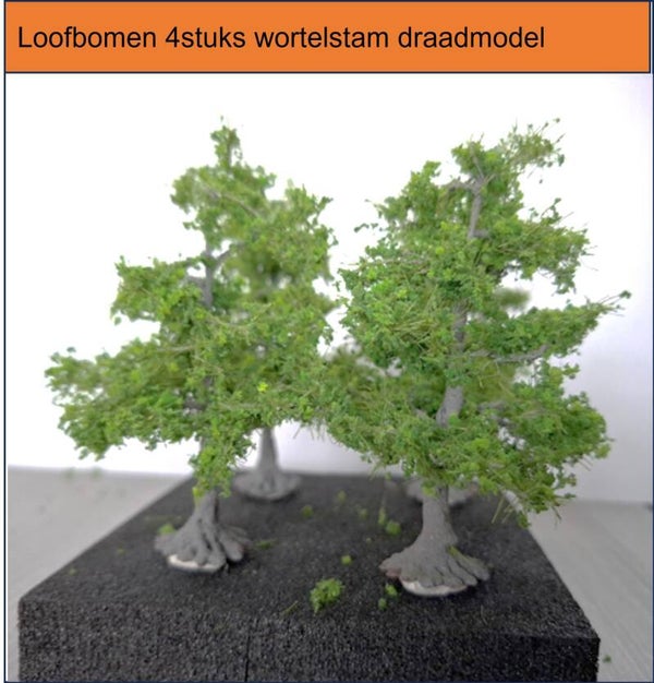 Loofbomen 4stuks wortelstam draadmodel 8 cm hoog