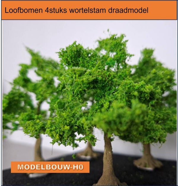 Loofbomen 4stuks wortelstam draadmodel 8cm hoog
