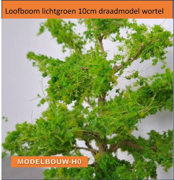 Loofboom lichtgroen 10cm draadmodel met wortelstam