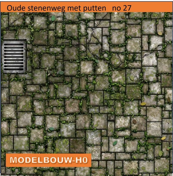 Oude bakstenen straat reliëf plaat Modelbouw H0 no27