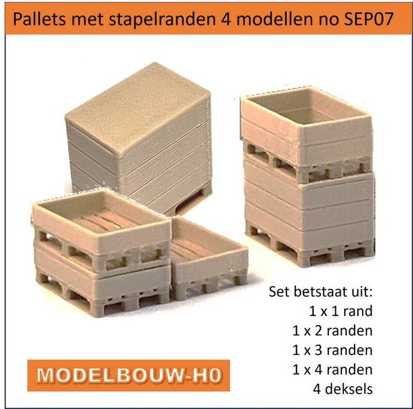 Europallet met opzetranden en deksel 2 sets modelbouw H0 Hars in kleur 9480