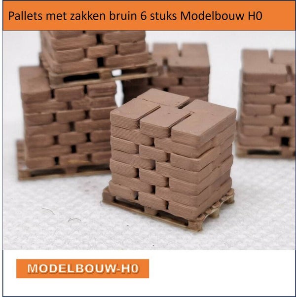 Pallets met Bruine Zakken  6 stuks Modelbouw-H0