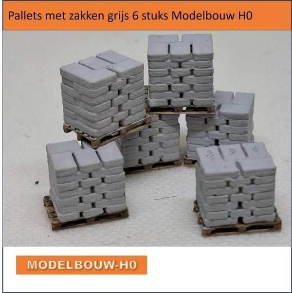 Pallets met Grijze Zakken  6 stuks Modelbouw-H0