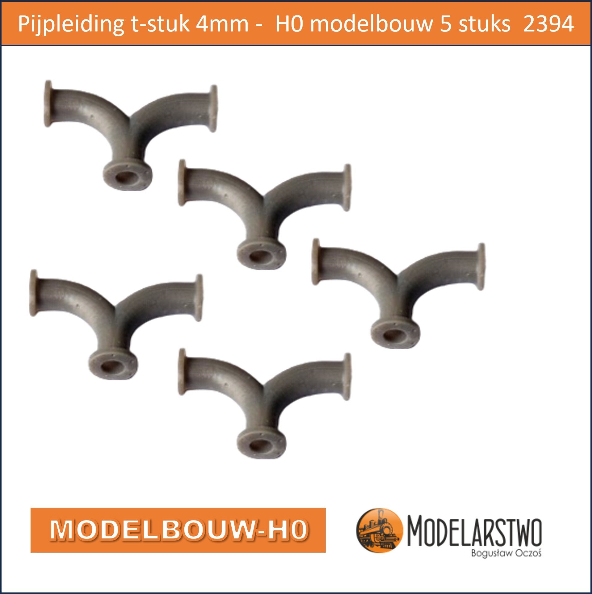 Pijpleiding t-stuk 4mm -  H0 modelbouw hars 5 stuks  2394