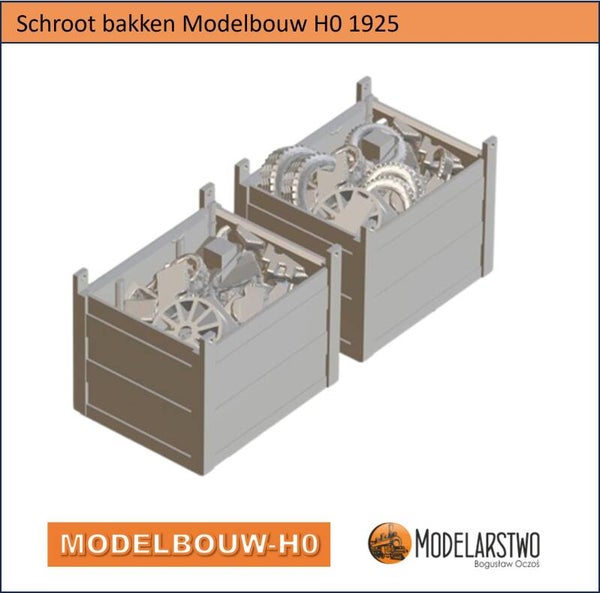Stalen kisten schroot  2 stuks  Modelbouw H0 Bouwpakket  1925K