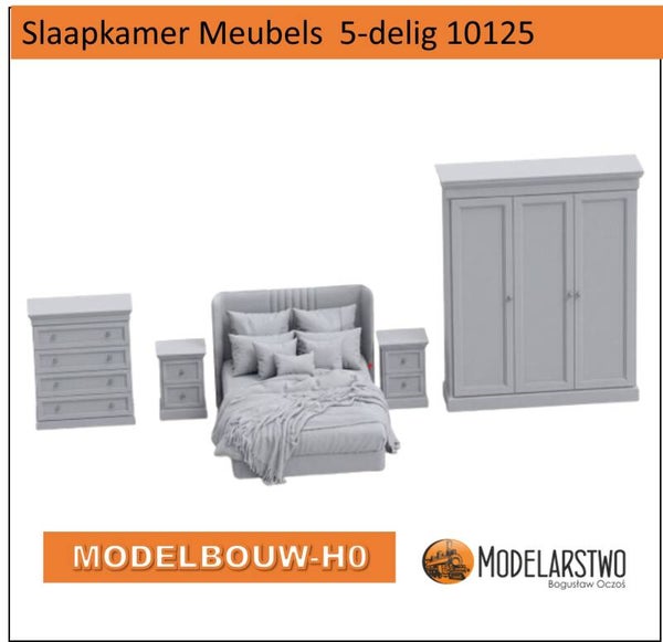 Slaapkamer Meubelset H0 1-87 – 3D-geprint Resin 5-delig