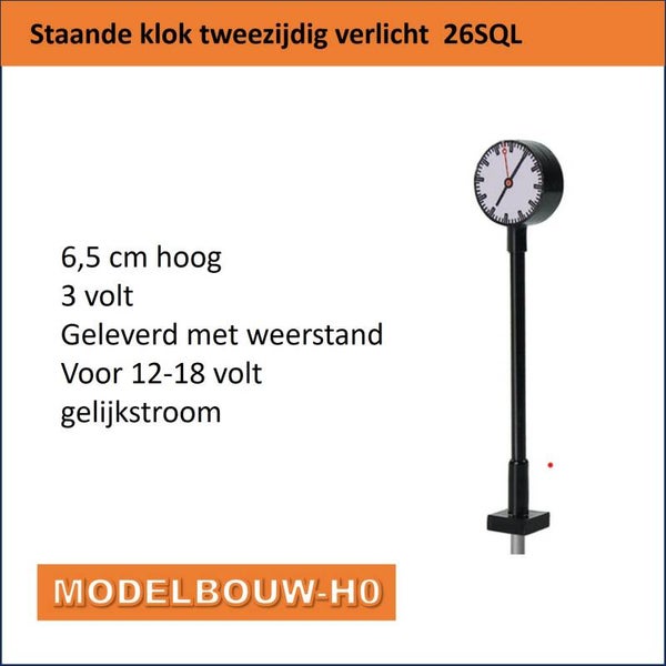 Staande klok "Stationsklok" tweezijdig wit verlicht  L014