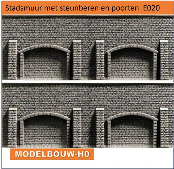 Stadsmuur met poorten en steunberen  Reliëf plaat Modelbouw h0 E020