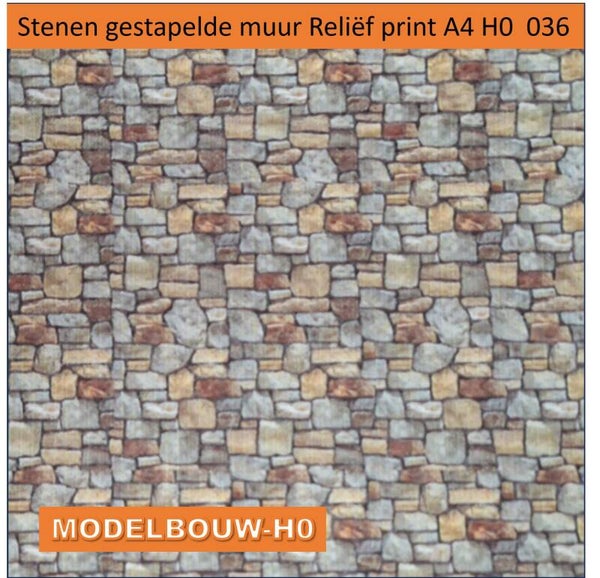 Stenen gestapelde muur Reliëf print A4 H0 036