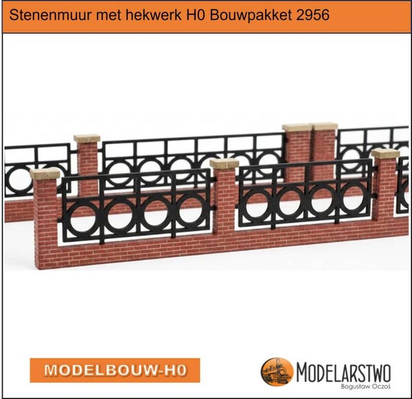 Stenenmuur met hekwerk  Laser gesneden Zelfbouwmodel H0 2956