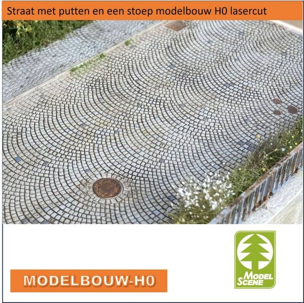 Straat met putten en een stoepen modelbouw H0 lasercut 48901