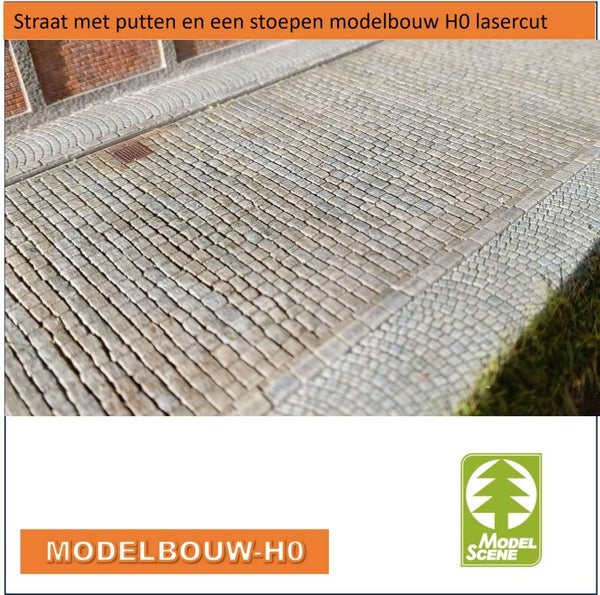 Straat met putten kinderkopjes modelbouw H0 lasercut 48900