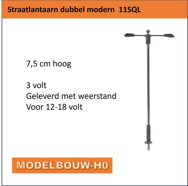 Straatlantaarn modern dubbel lampen  led 75mm hoog metaal 11SQL 028