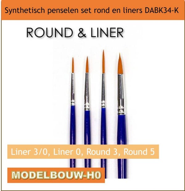 Synthetisch penselen set 4delig Rounds en Liners acryl DABK34-K