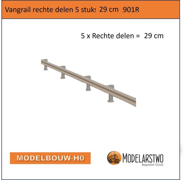 Vangrail 29cm 5 rechte delen Modelbouw-H0  2901R