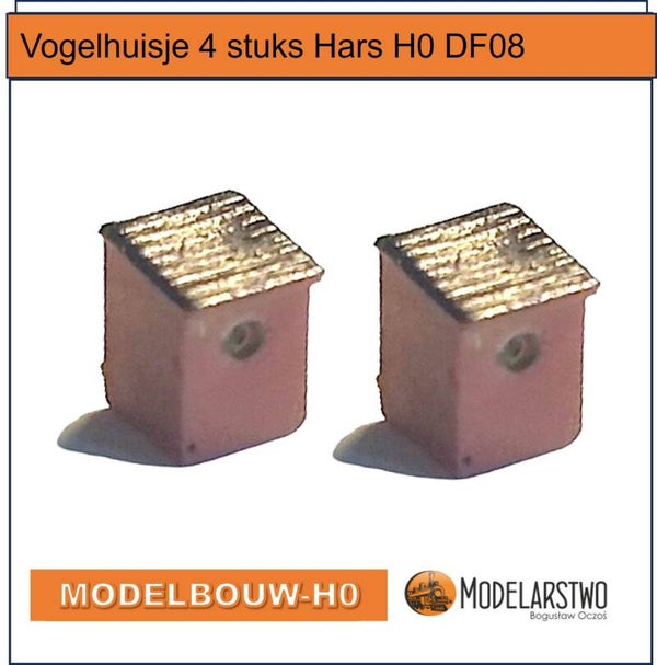 Vogelhuisjes set van 4 stuks  Hars H0 DF08