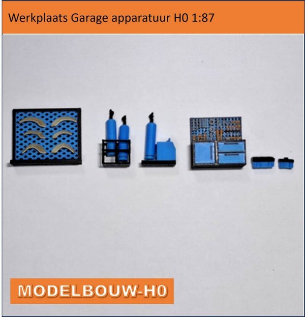 Werkplaats Garage apparatuur H0 1:87  Gekleurd