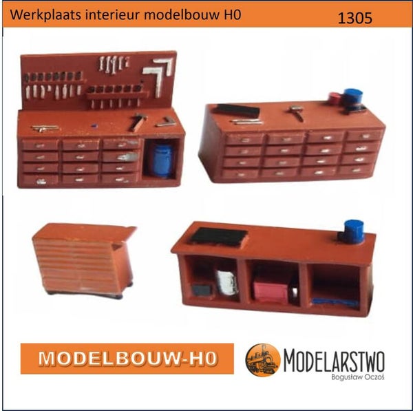 Werkplaats interieur 4delig  -  H0 Bouwpakket 1305