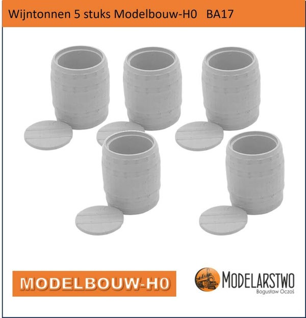 Wijntonnen met los deksel 5 stuks Modelbouw-H0   BA17