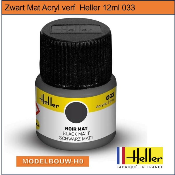 Zwart Mat Acryl verf  Heller 12ml 033