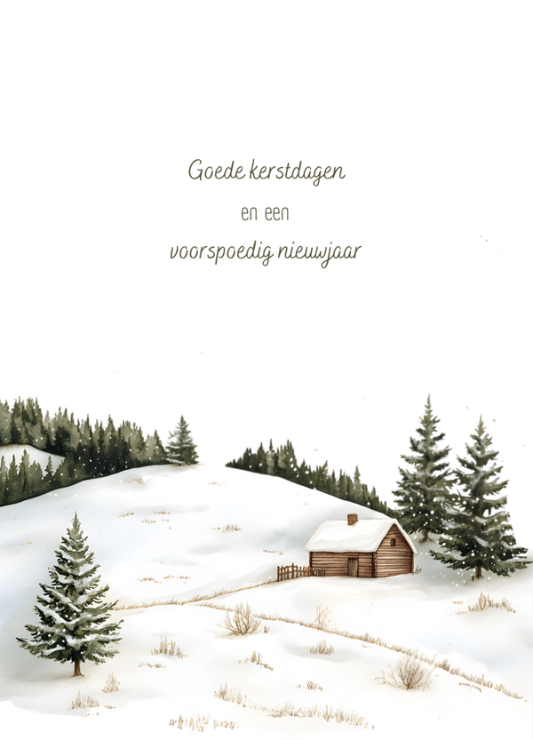 Kerstkaart goede kerstdagen - huisje in sneeuw